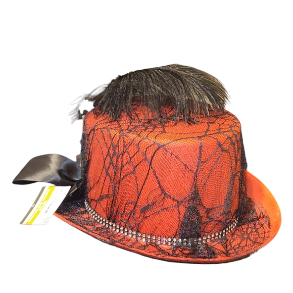 Imagin8 Halloween Fancy Top Hat Costume Accessory Lace Spider Webs Red - Picture 8 of 9